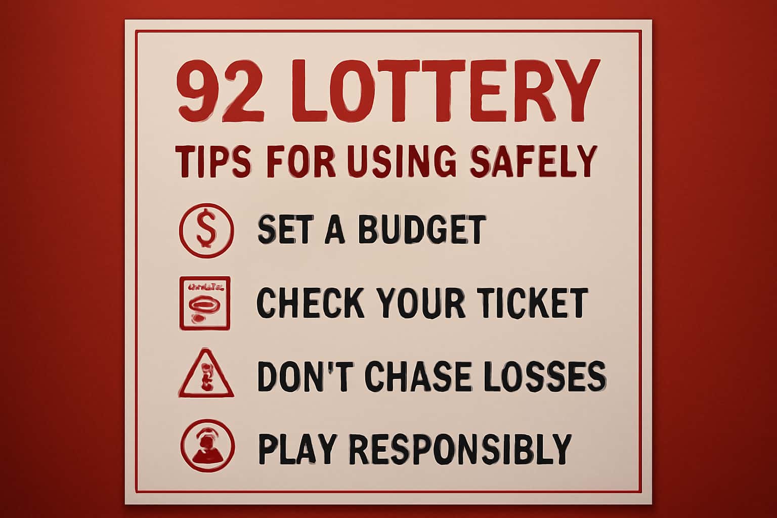 An informational scene illustrating tips for using 92 Lottery safely, featuring the text '92 Lottery'.