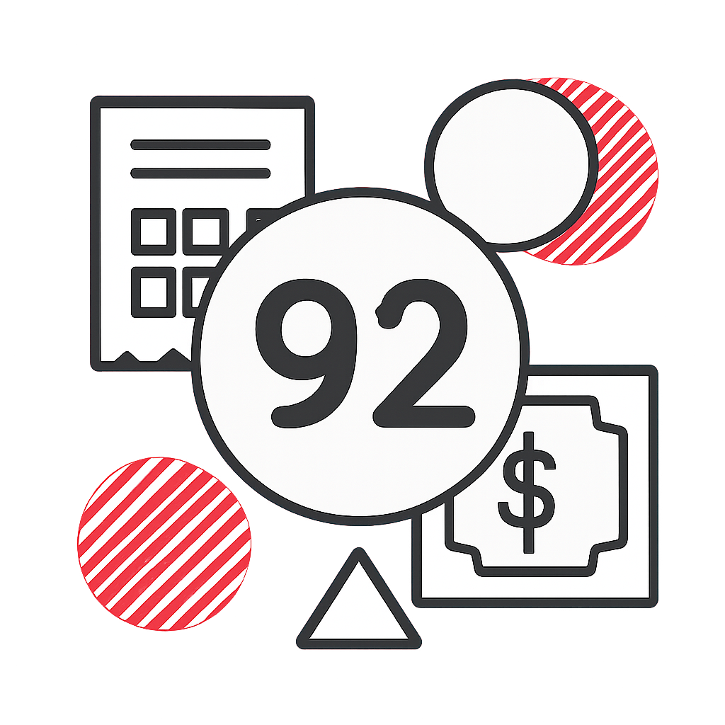 A badge concept for Tips for Using 92 Lottery Safely featuring the text '92 Lottery'.