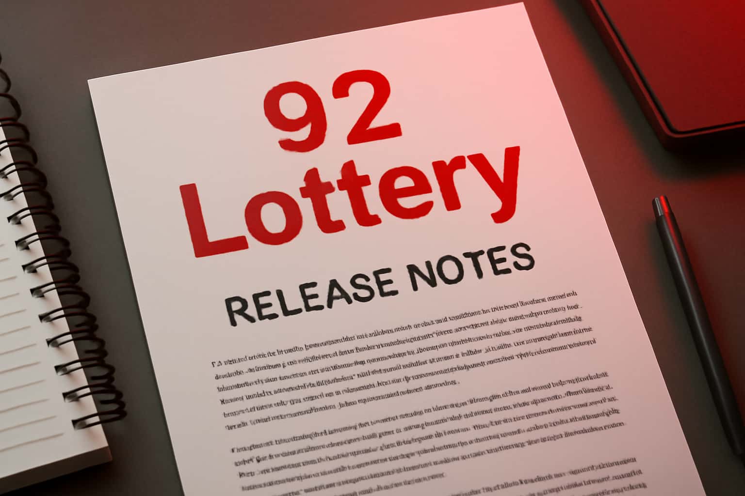 Informational scene illustrating the 92 Lottery Release Notes with a focus on updates.